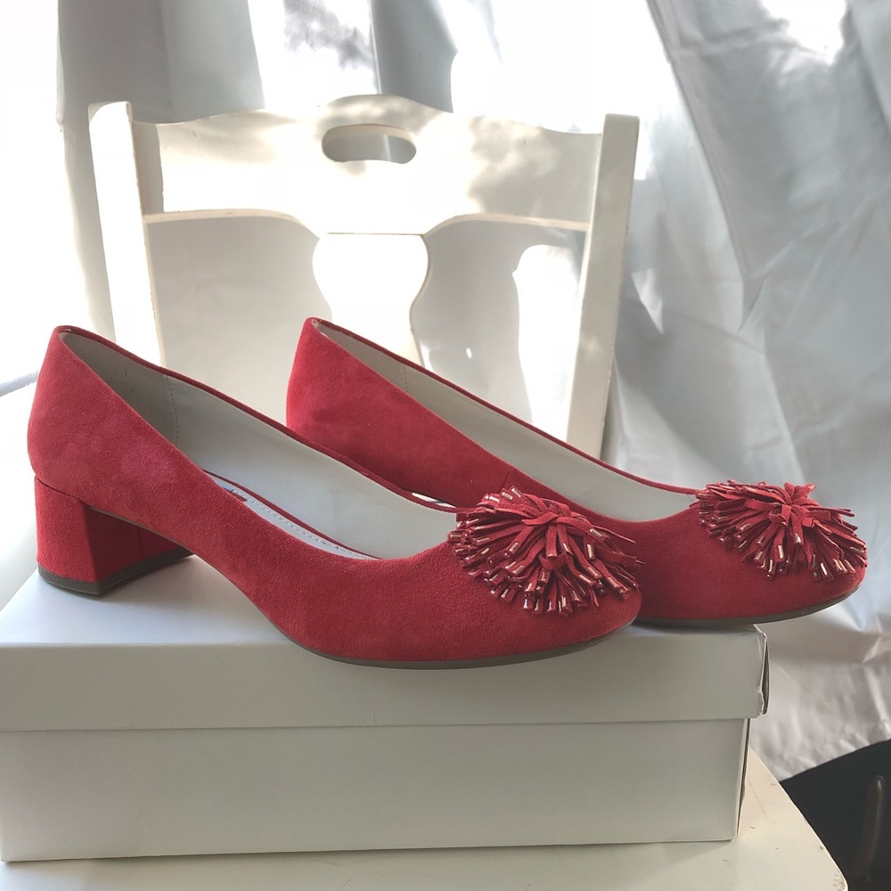 Anne Klein Happy Red Suede Block Heel Pumps
